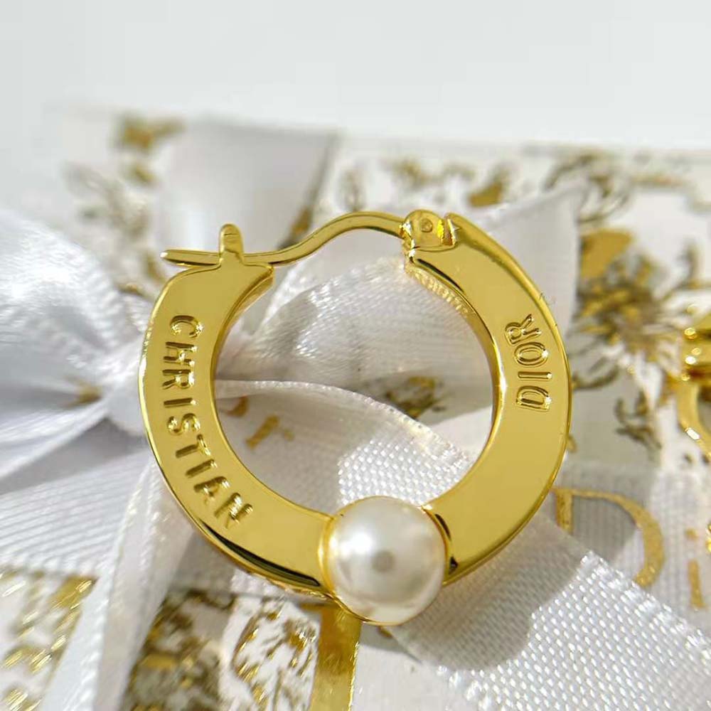 Dior Women CD Navy Earrings Gold-Finish Metal and White Resin Pearls - image 5