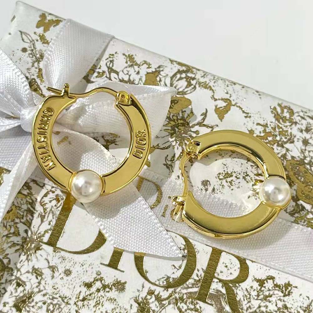 Dior Women CD Navy Earrings Gold-Finish Metal and White Resin Pearls - image 4