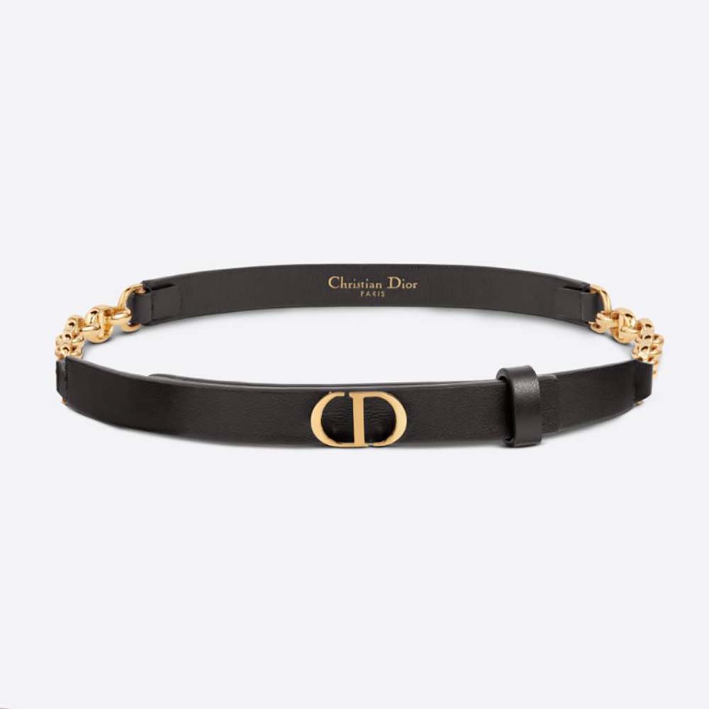 Front view of Dior Women Caro Belt Black Smooth Calfskin with gold buckle