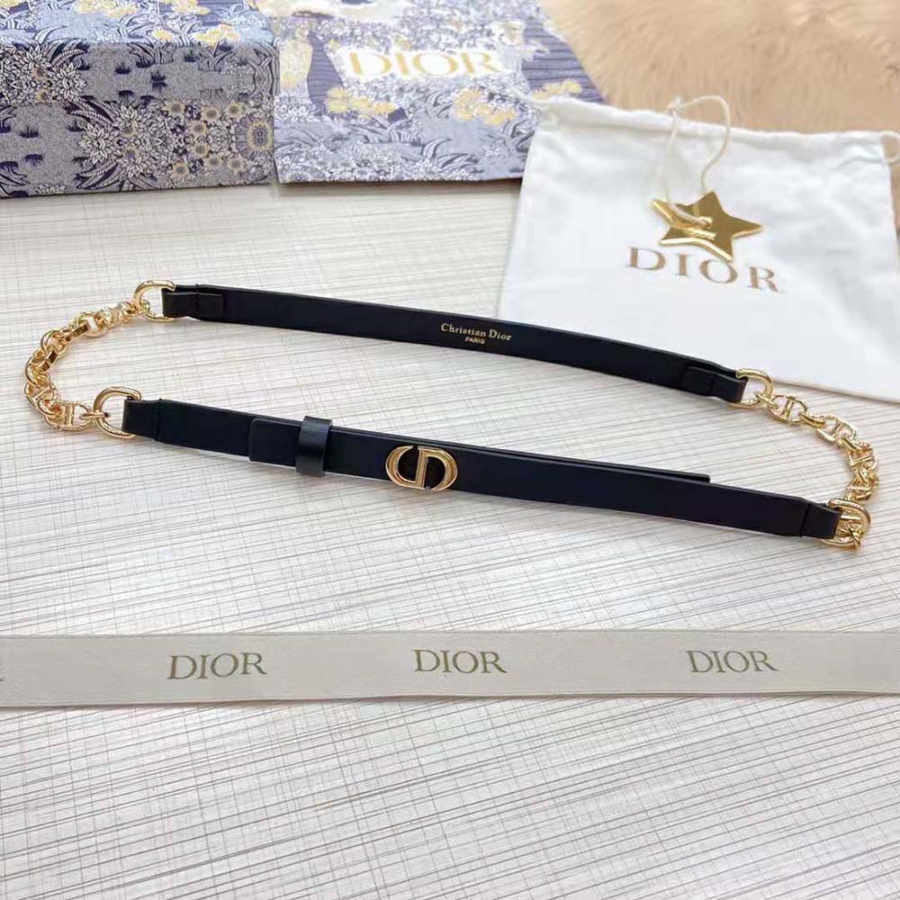 Dior Women Caro Belt Black Smooth Calfskin with Shiny Gold-Finish Metal 15 MM - image 5