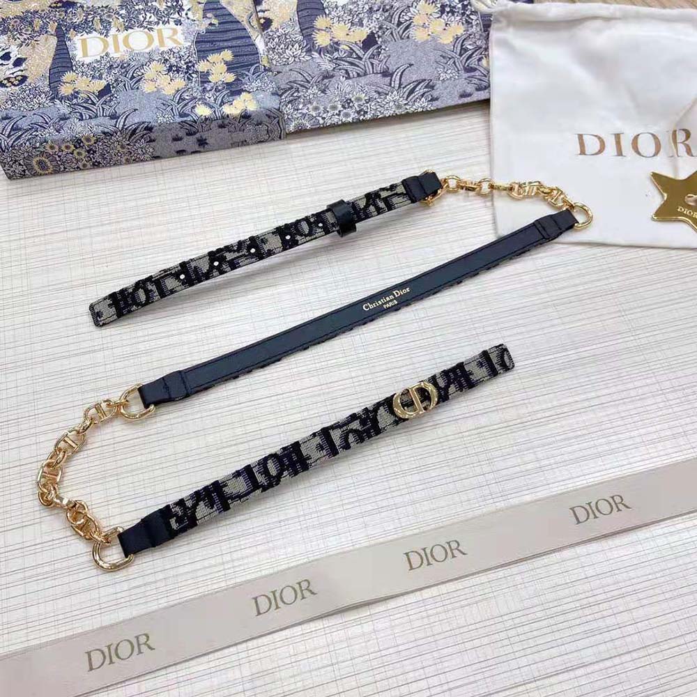 Dior Women Caro Belt Blue Dior Oblique Jacquard with Shiny Gold-Finish Metal 15 MM - image 5