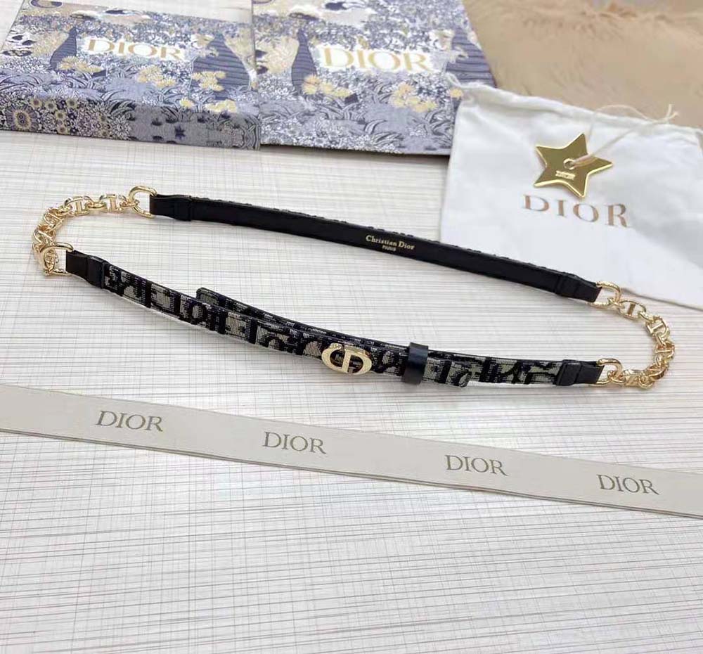 Dior Women Caro Belt Blue Dior Oblique Jacquard with Shiny Gold-Finish Metal 15 MM - image 4