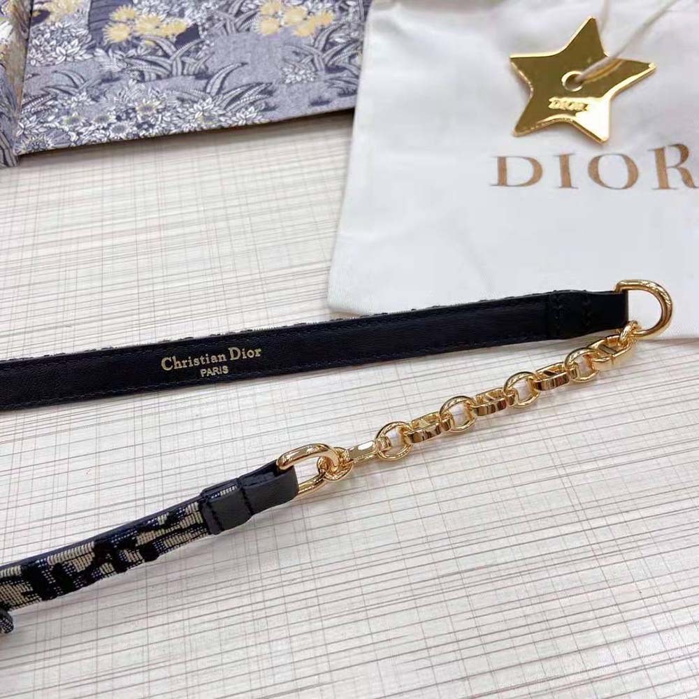 Dior Women Caro Belt Blue Dior Oblique Jacquard with Shiny Gold-Finish Metal 15 MM - image 9
