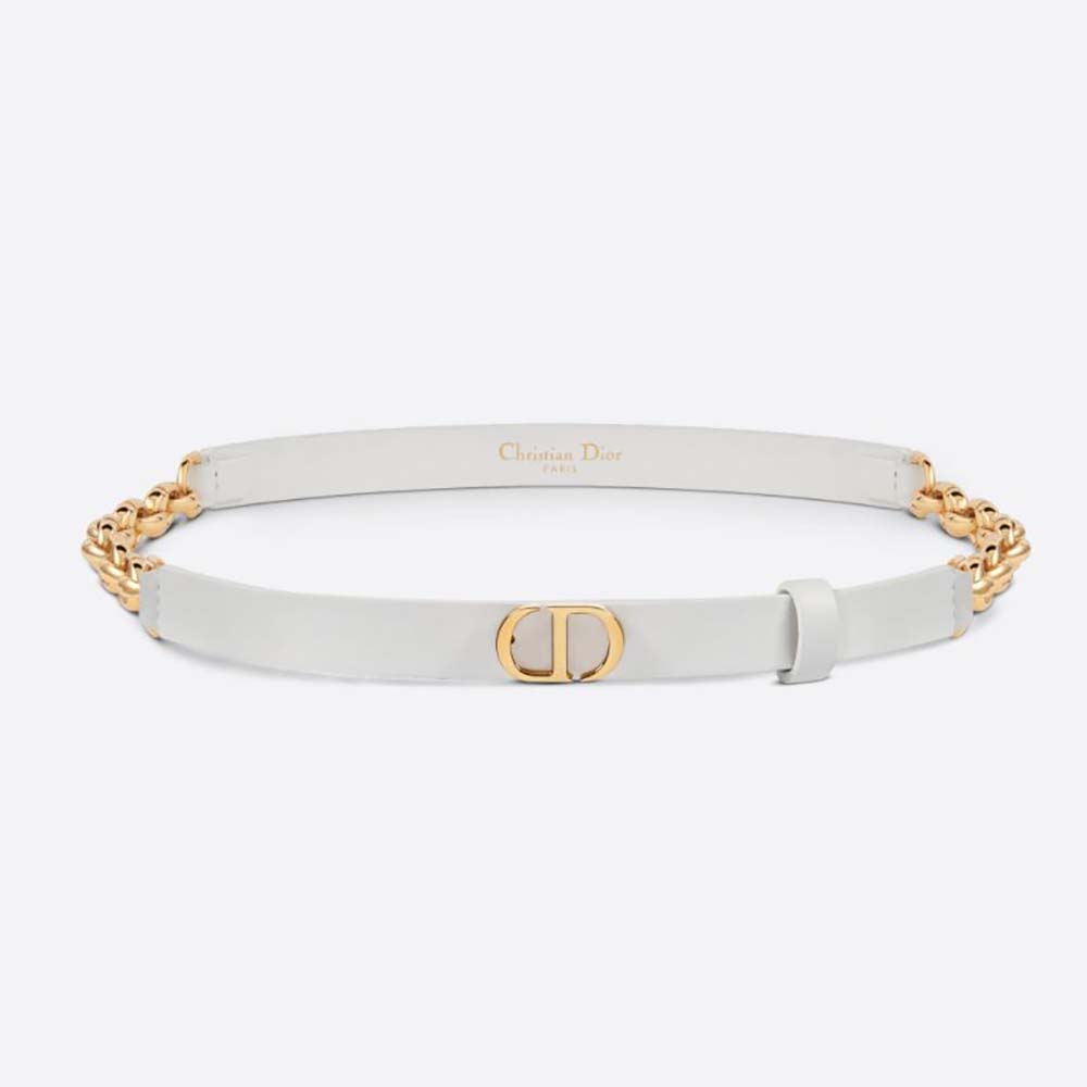Front view of Dior Women Caro Belt White Smooth Calfskin with Gold buckle
