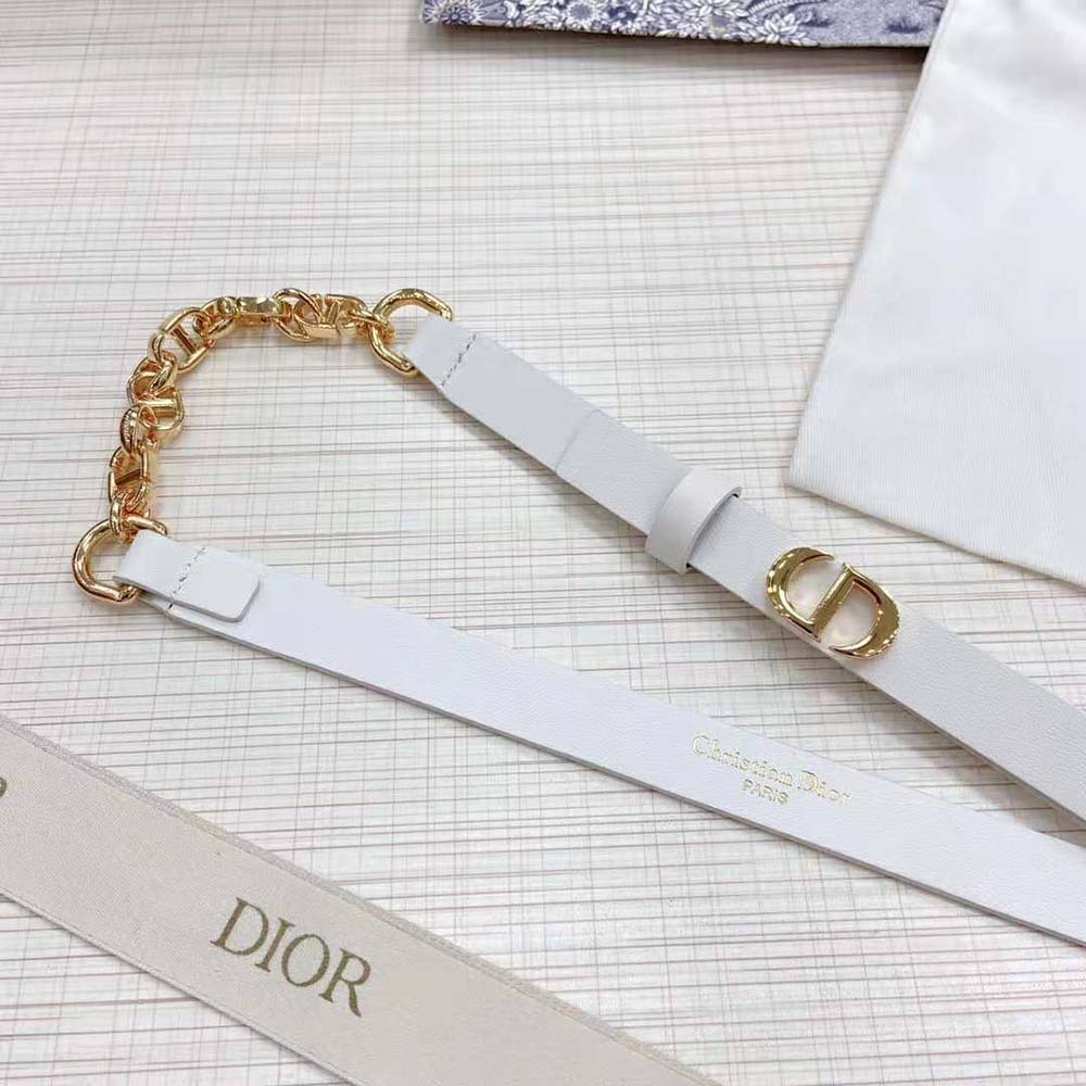 Dior Women Caro Belt White Smooth Calfskin with Shiny Gold-Finish Metal 15 MM - image 6