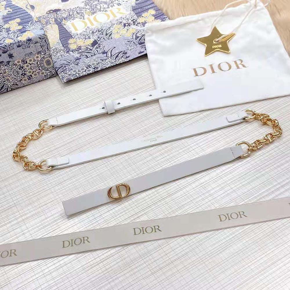 Dior Women Caro Belt White Smooth Calfskin with Shiny Gold-Finish Metal 15 MM - image 5