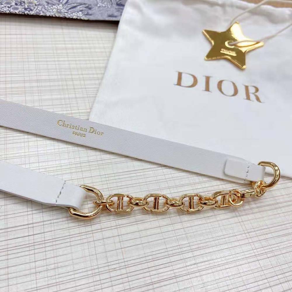 Dior Women Caro Belt White Smooth Calfskin with Shiny Gold-Finish Metal 15 MM - image 8