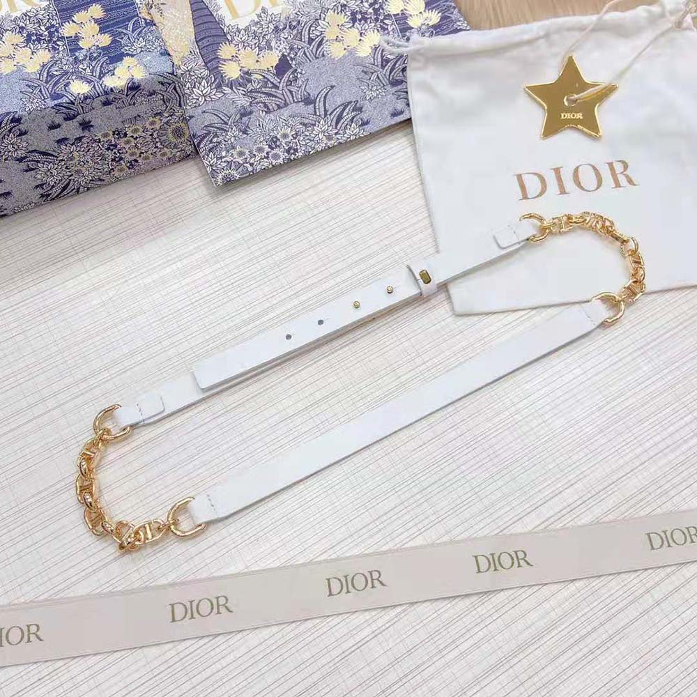 Dior Women Caro Belt White Smooth Calfskin with Shiny Gold-Finish Metal 15 MM - image 4