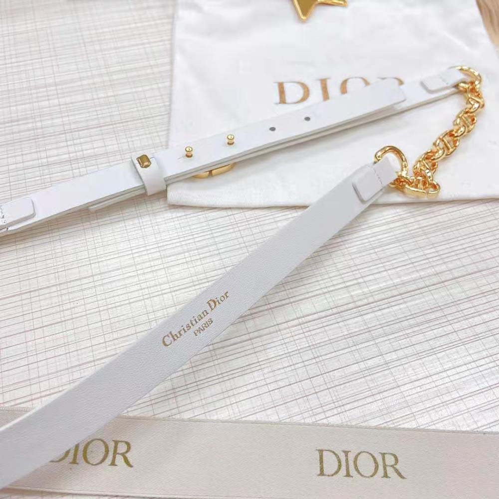 Dior Women Caro Belt White Smooth Calfskin with Shiny Gold-Finish Metal 15 MM - image 7