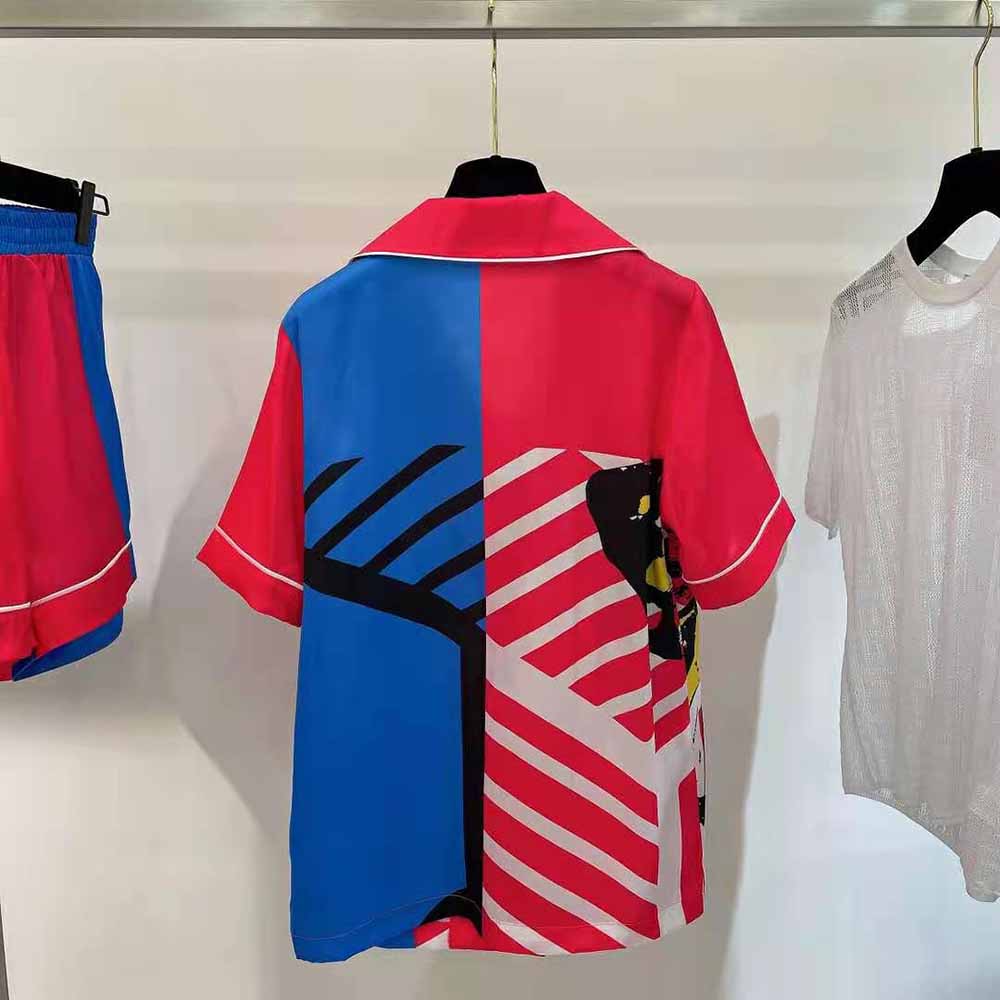 Dior Women Chez Moi Short-Sleeved Shirt Bright Pink and Fluorescent Blue D-Jungle Pop Silk Twill - image 4