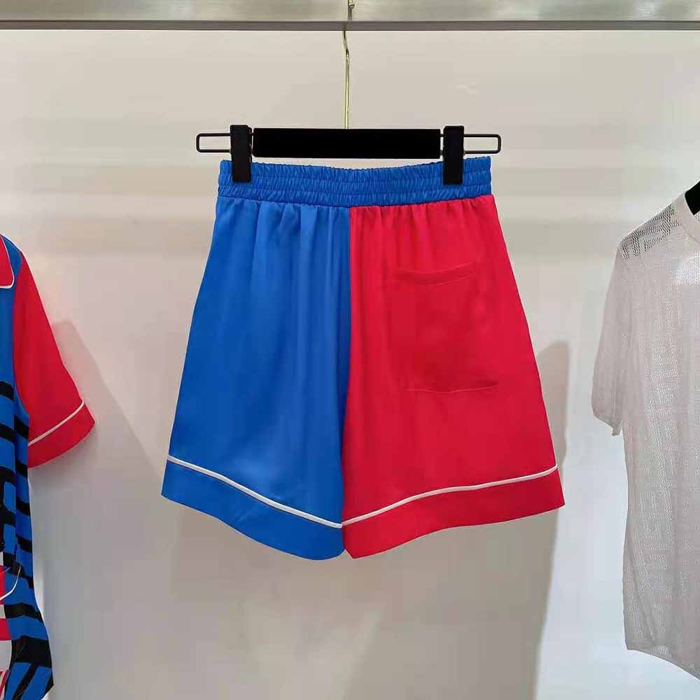 Side zip closure on Dior Women Chez Moi Shorts Bright Pink and Fluorescent Blue Silk Twill