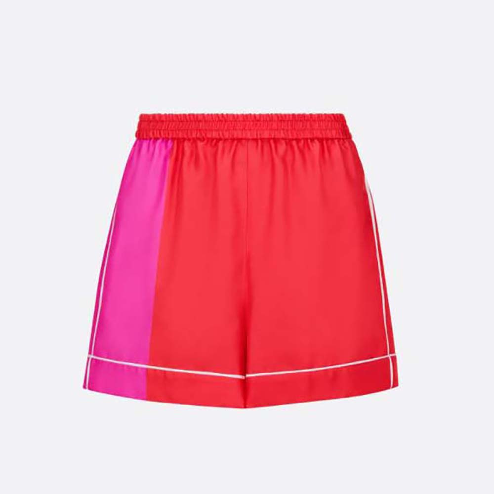 Front view of Dior Women Chez Moi Shorts Bright Pink in silk twill