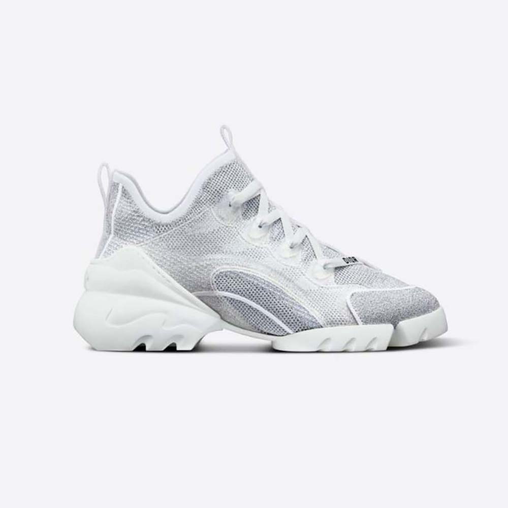 Side view of Dior Women D-Connect Sneaker Silver-Tone Laminated Mesh