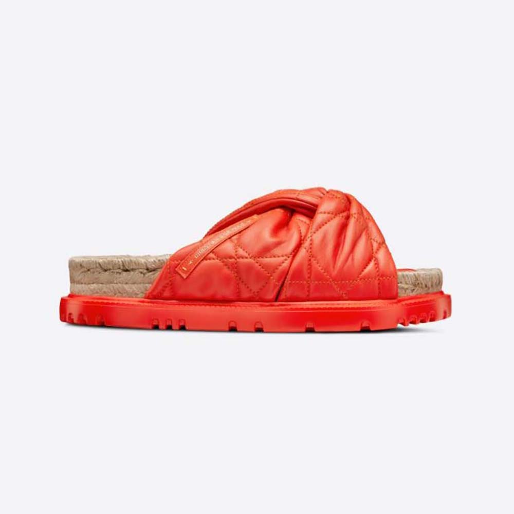 Side view of Dior Women Dtwist Slide Bright Orange Cannage Lambskin