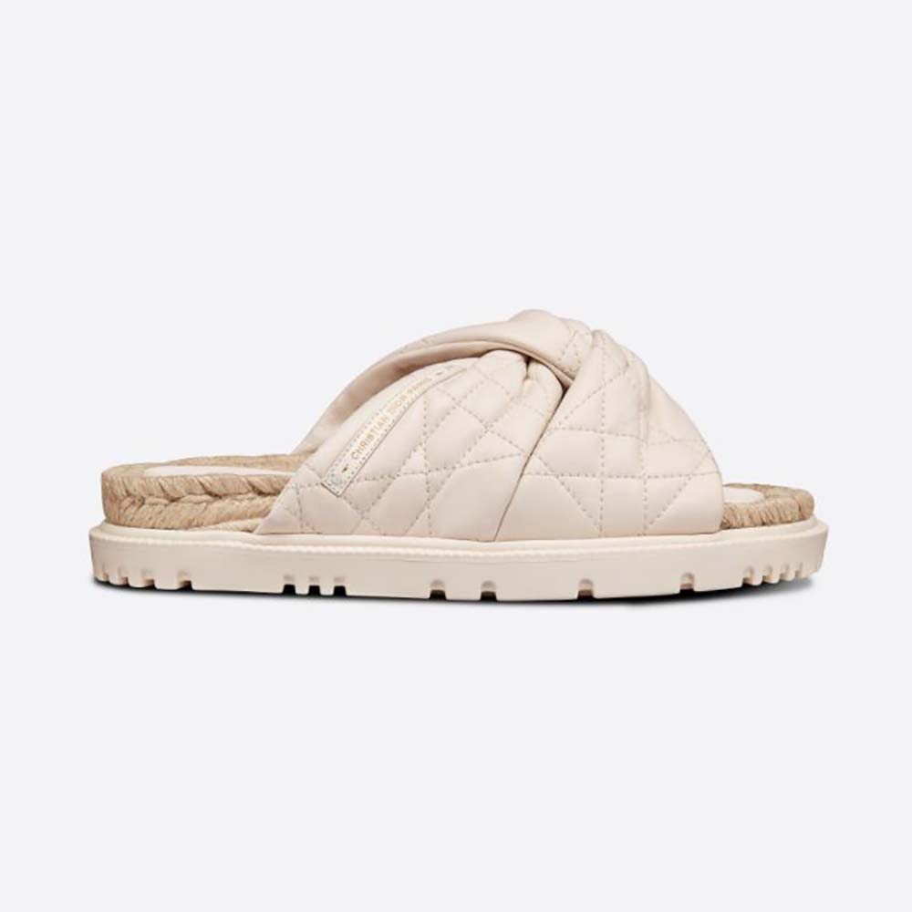 Side profile of Dior Women Dtwist Slide White Cannage Lambskin sandal