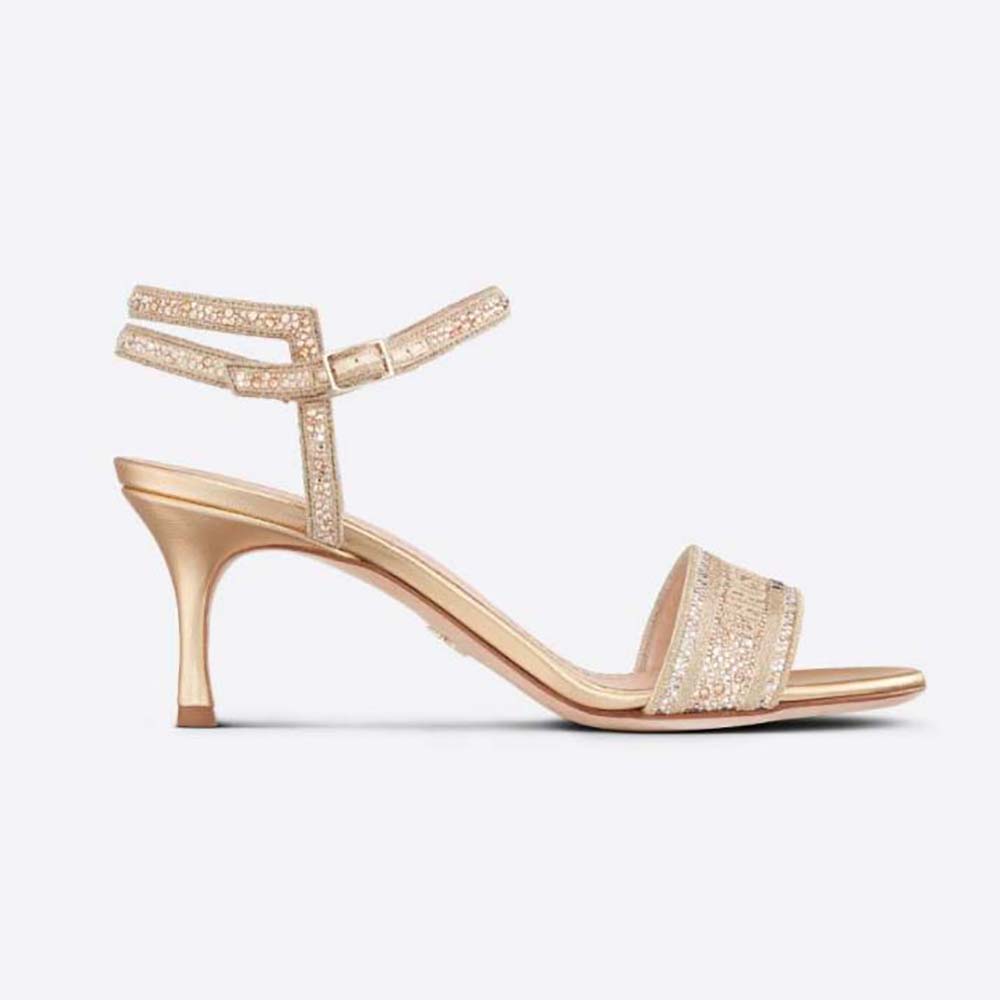 Side view of Dior Women Dway Heeled Sandal showing embroidery and heel