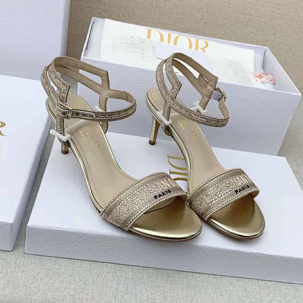 Top angle of beige Dior Women Dway Heeled Sandal with ankle strap detail