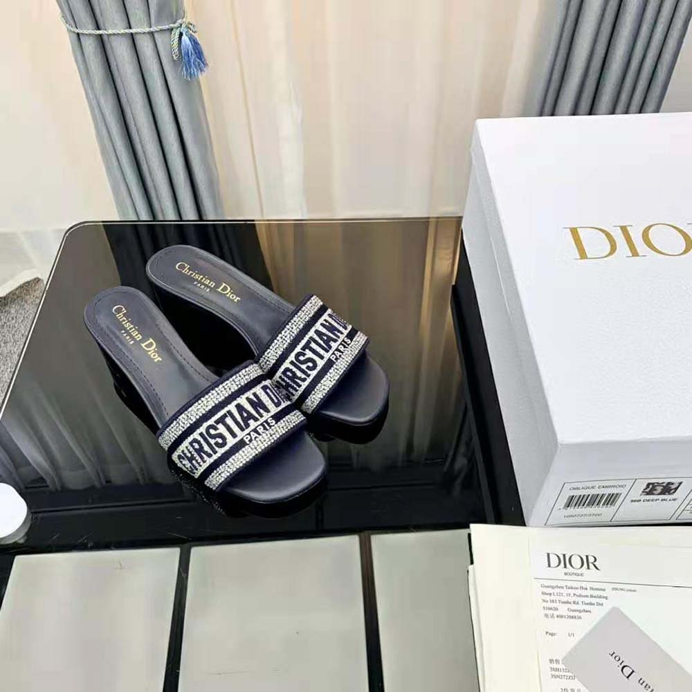Dior Women Dway Heeled Slide Black Cotton Embroidered - image 4
