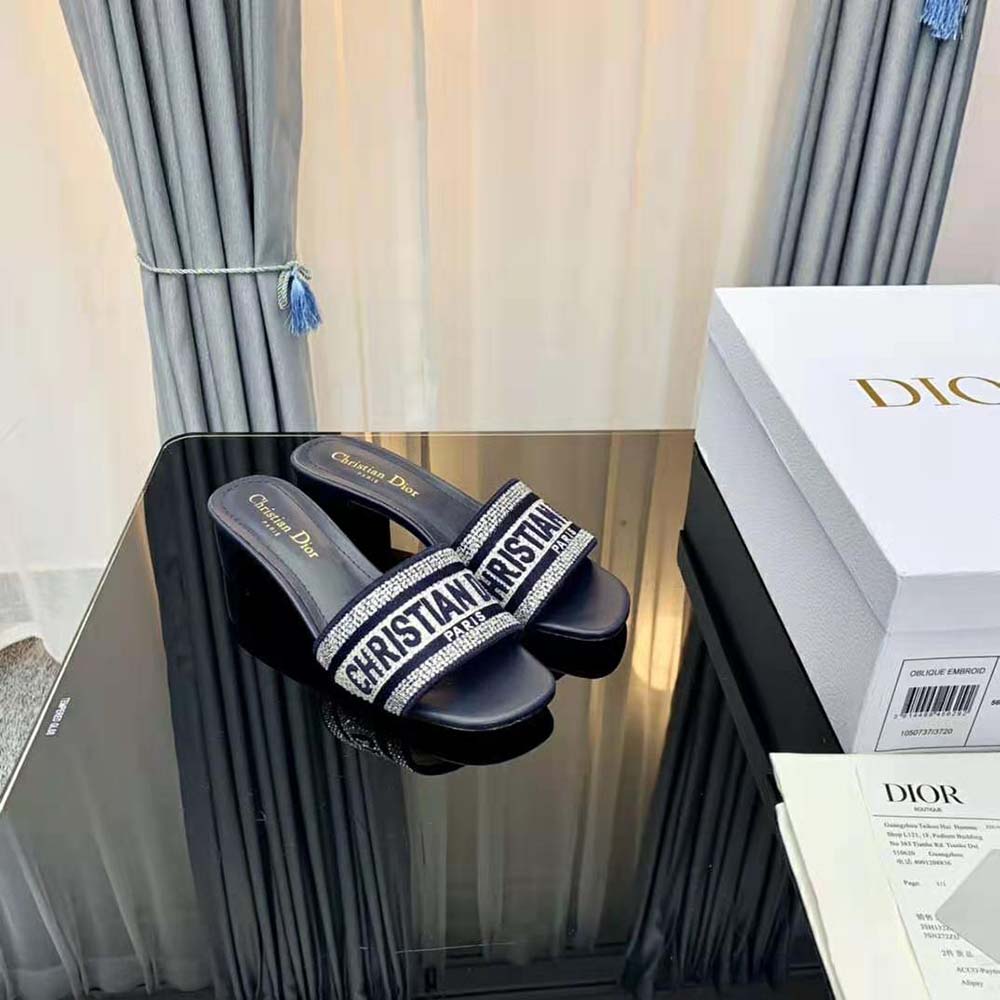 Dior Women Dway Heeled Slide Black Cotton Embroidered - image 5