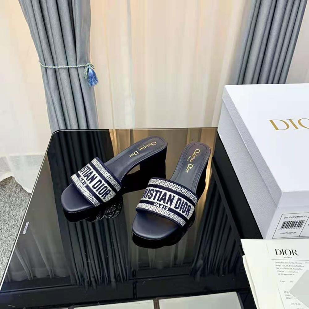 Top angle showcasing open heel of Dior Women Dway Heeled Slide