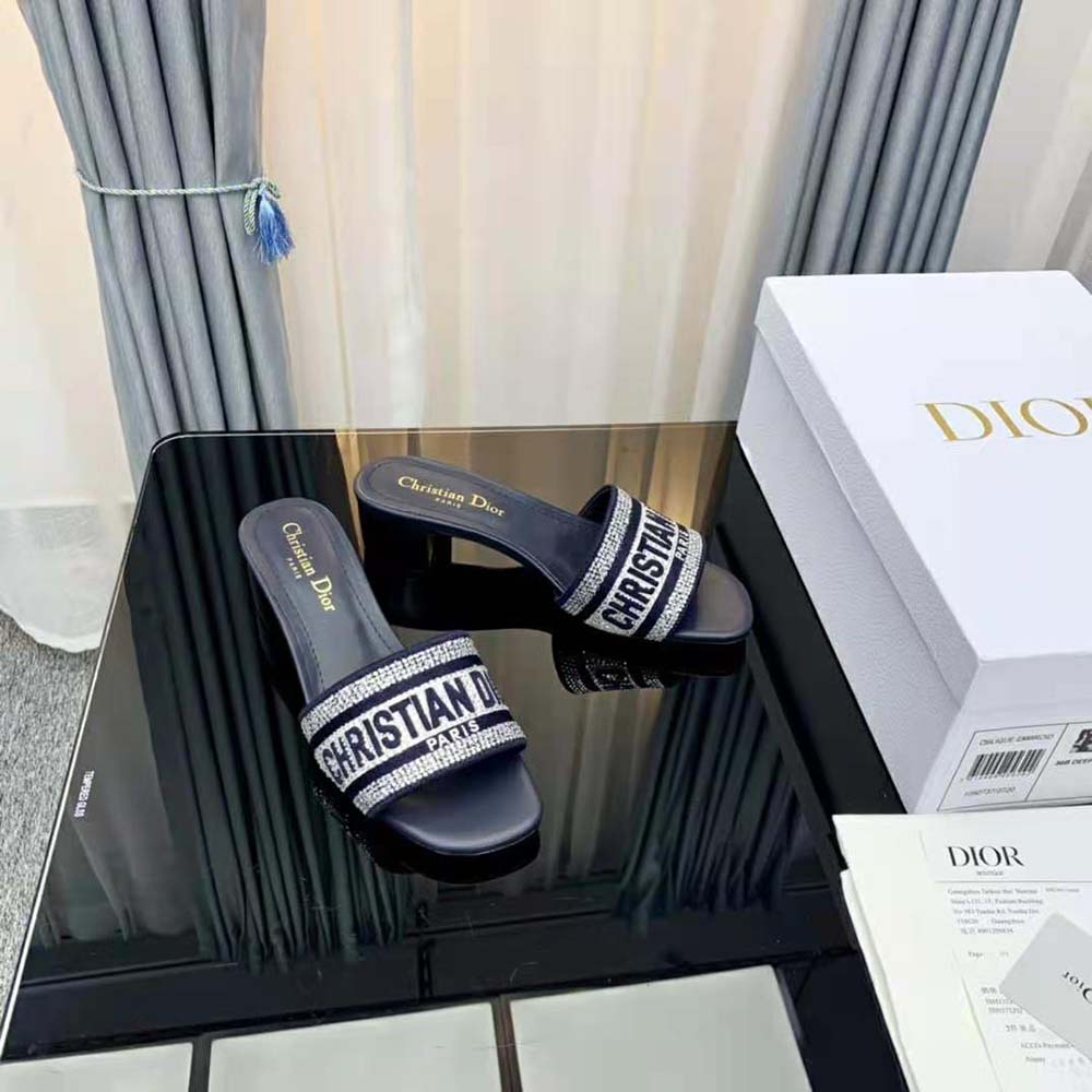 Dior Women Dway Heeled Slide Black Cotton Embroidered - image 6