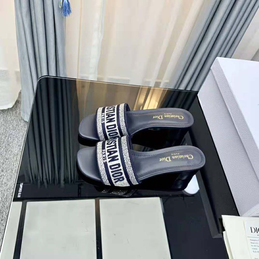 Dior Women Dway Heeled Slide Black Cotton Embroidered - image 7