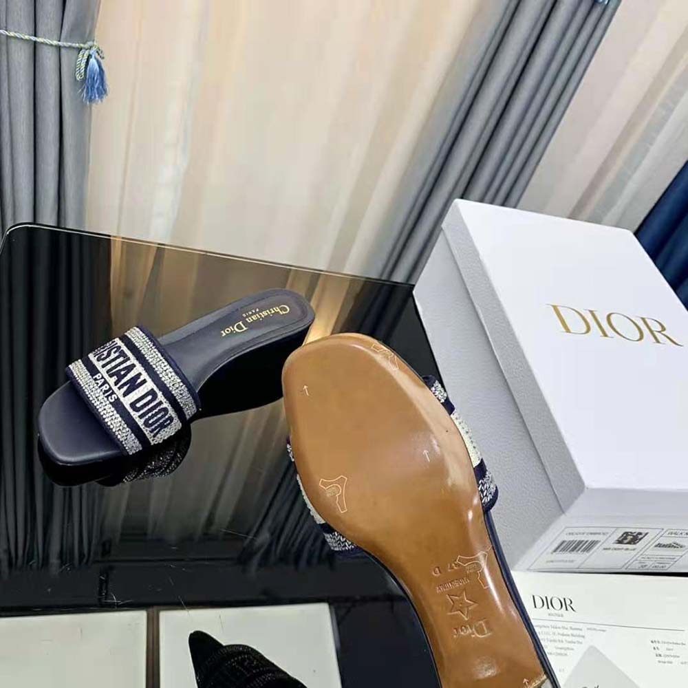 Dior Women Dway Heeled Slide Black Cotton Embroidered - image 9