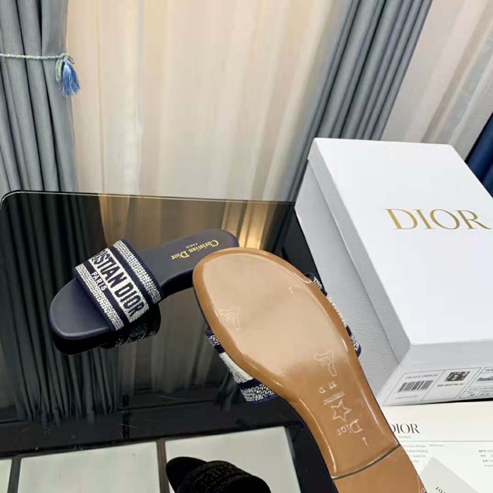 Dior Women Dway Slide Black Cotton Embroidery with Metallic Thread and Silver-Tone Strass - image 9