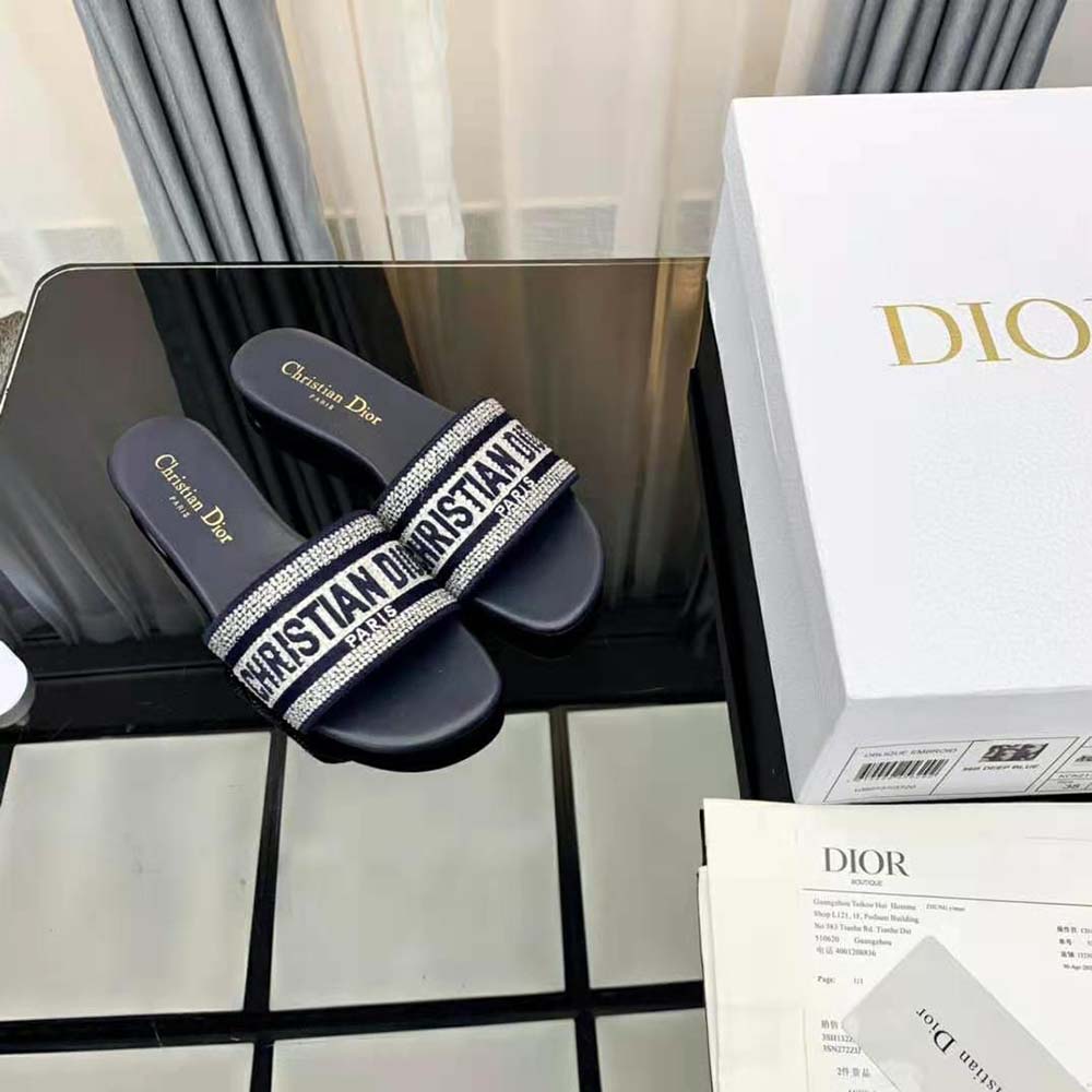 Dior Women Dway Slide Black Cotton Embroidery with Metallic Thread and Silver-Tone Strass - image 4