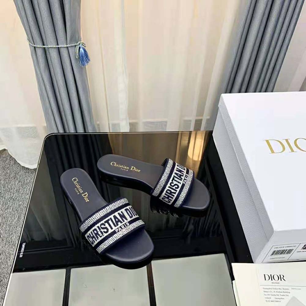 Dior Women Dway Slide Black Cotton Embroidery with Metallic Thread and Silver-Tone Strass - image 6
