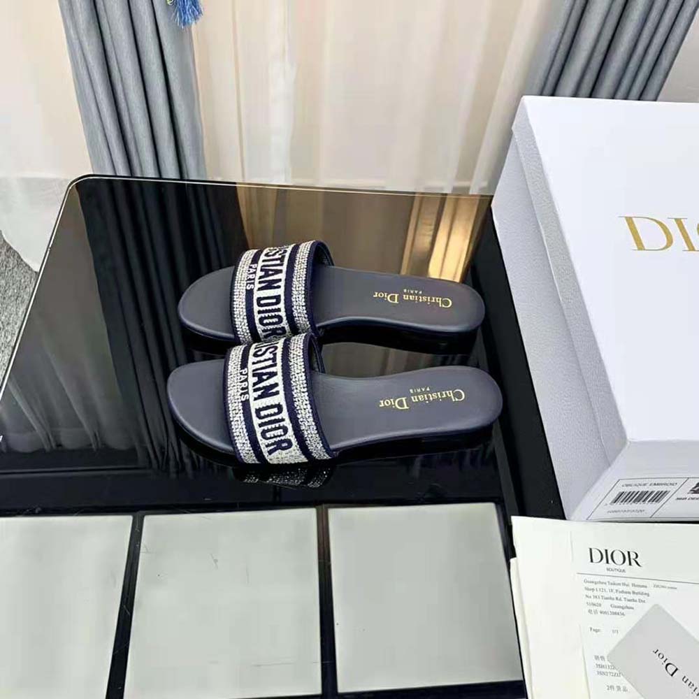 Dior Women Dway Slide Black Cotton Embroidery with Metallic Thread and Silver-Tone Strass - image 8