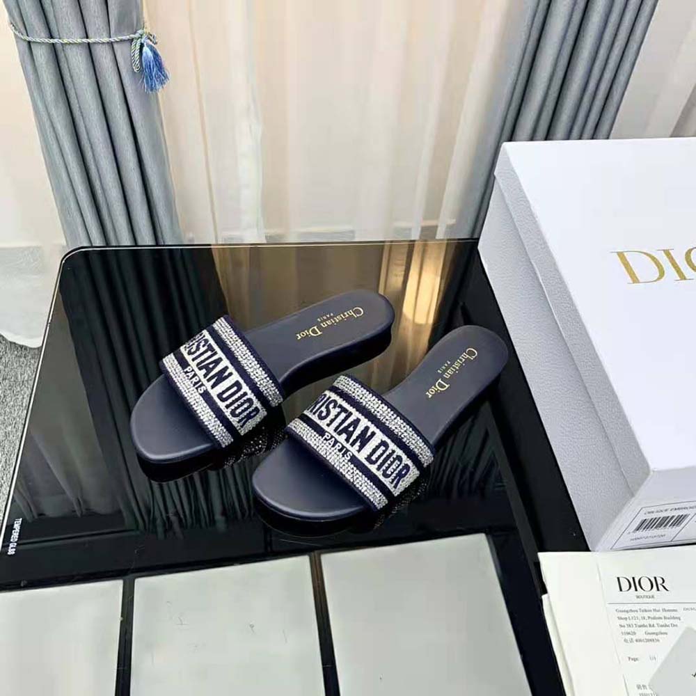 Dior Women Dway Slide Black Cotton Embroidery with Metallic Thread and Silver-Tone Strass - image 5