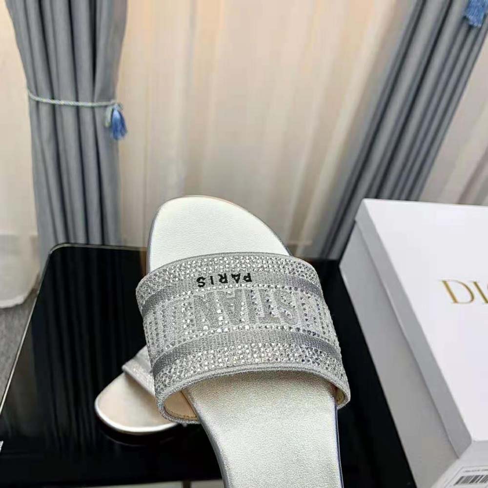 Dior Women Dway Slide Cotton Metallic Thread Embroidery and Silver-Tone Strass - image 10