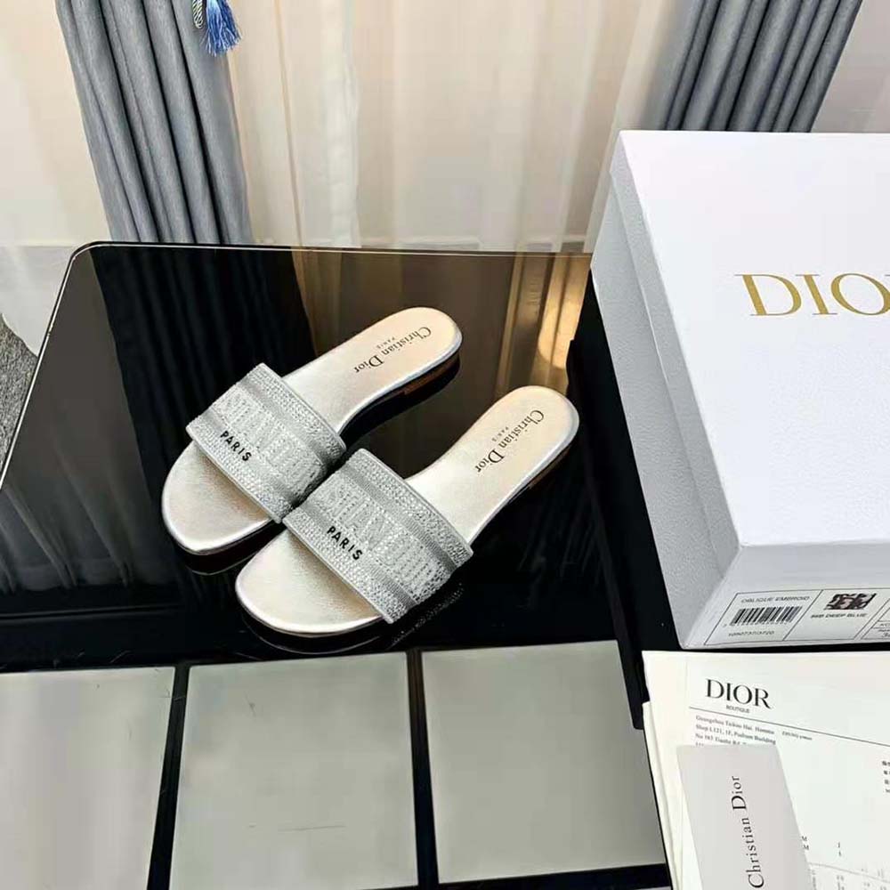 Dior Women Dway Slide Cotton Metallic Thread Embroidery and Silver-Tone Strass - image 7
