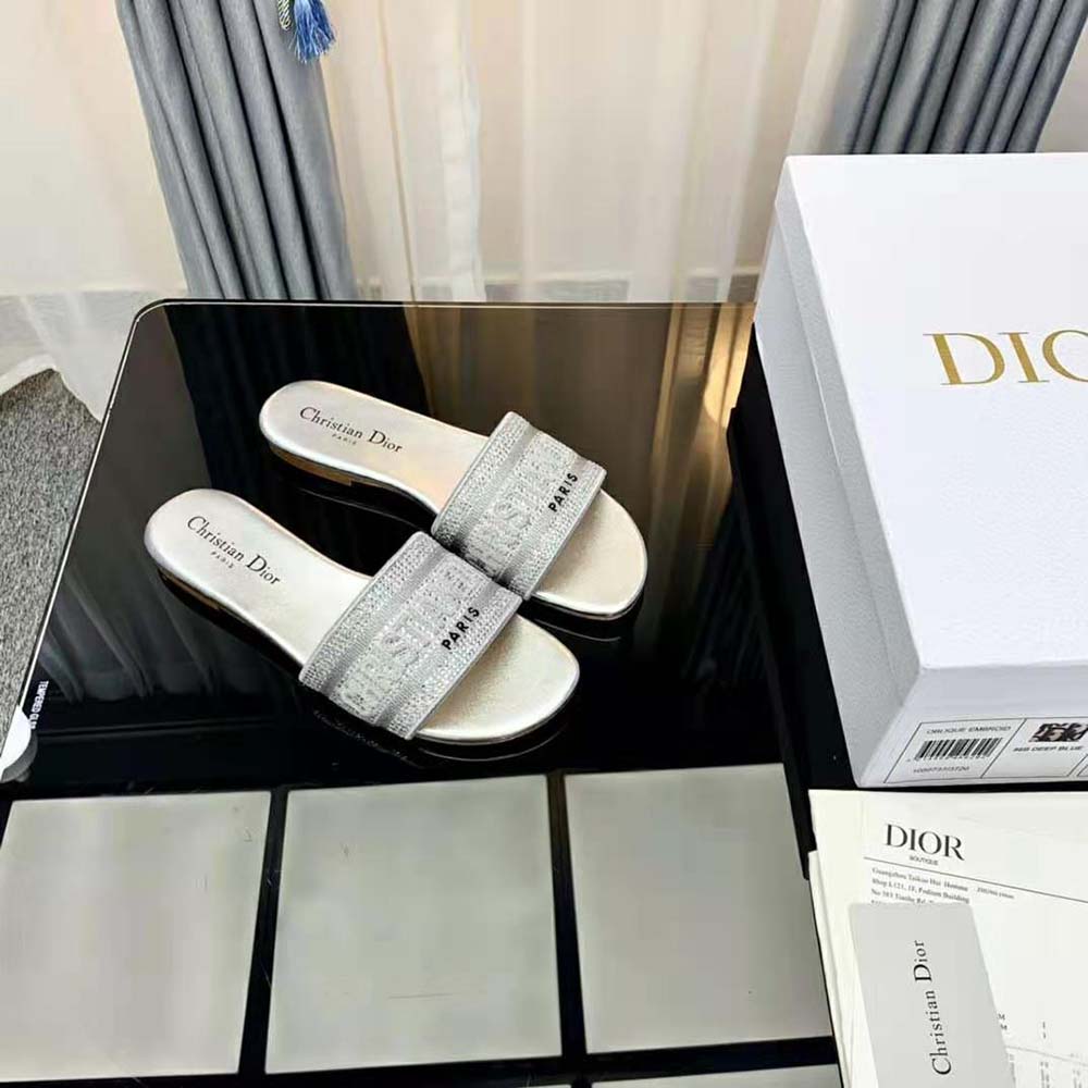 Dior Women Dway Slide Cotton Metallic Thread Embroidery and Silver-Tone Strass - image 4