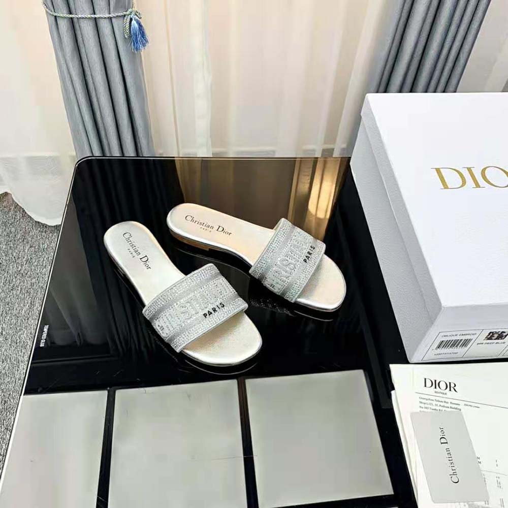 Dior Women Dway Slide Cotton Metallic Thread Embroidery and Silver-Tone Strass - image 6