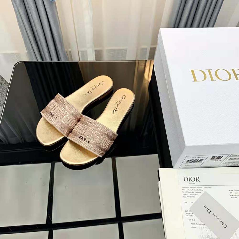Dior Women Dway Slide Gold-Tone Cotton Embroidered with Metallic Thread and Strass - image 4
