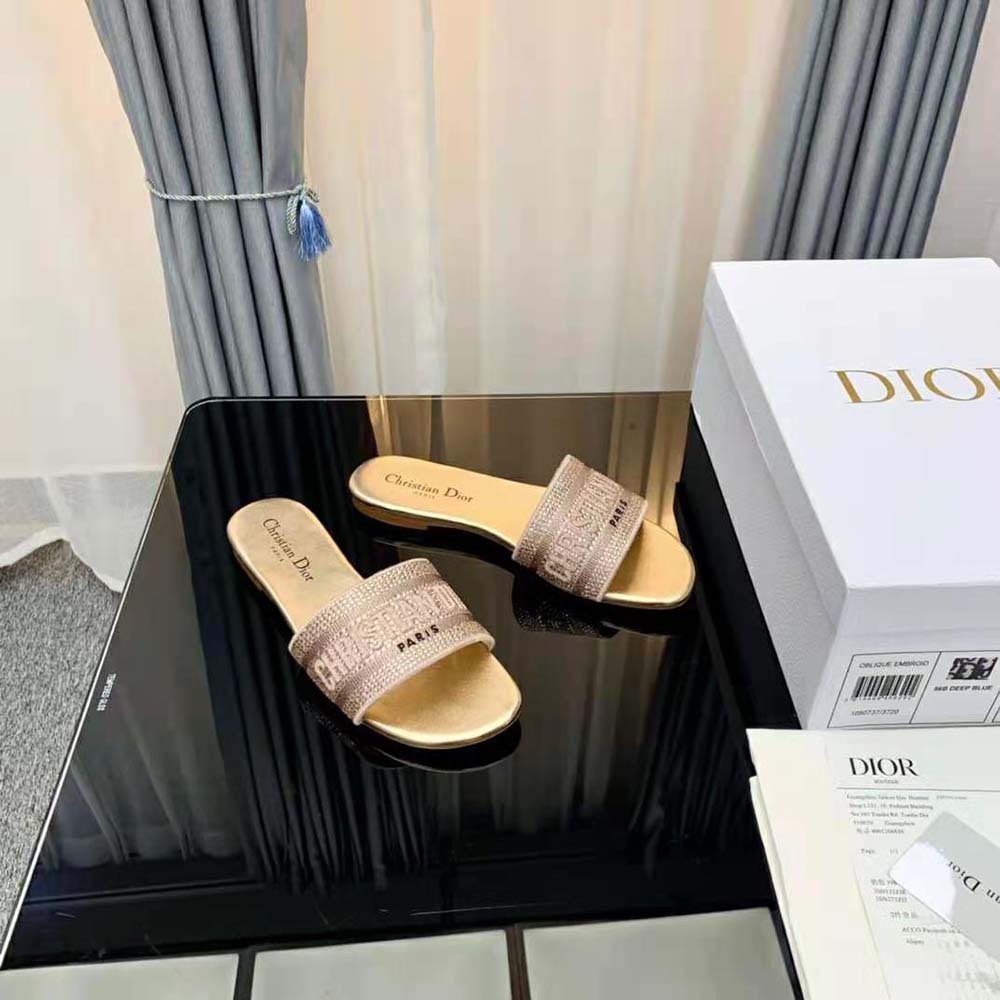 Dior Women Dway Slide Gold-Tone Cotton Embroidered with Metallic Thread and Strass - image 5