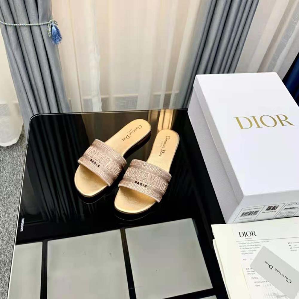 Dior Women Dway Slide Gold-Tone Cotton Embroidered with Metallic Thread and Strass - image 6