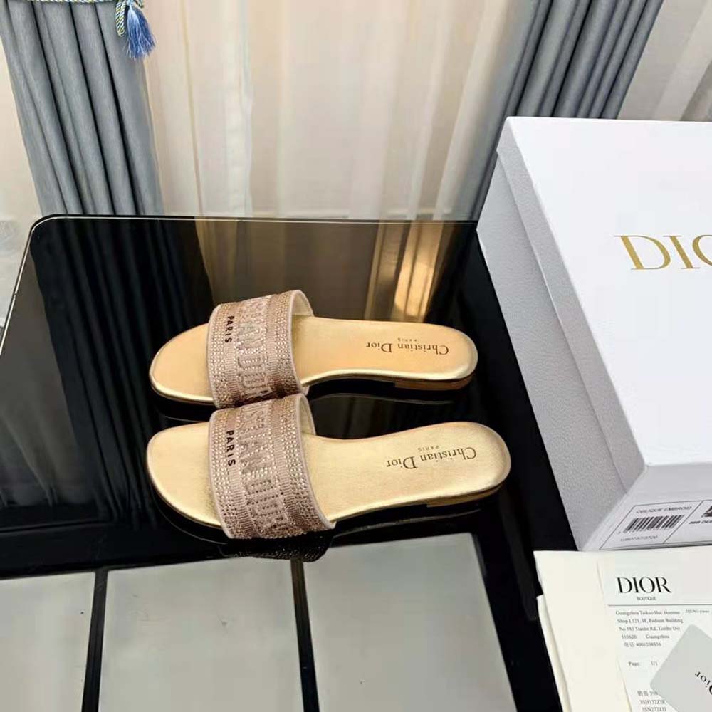 Dior Women Dway Slide Gold-Tone Cotton Embroidered with Metallic Thread and Strass - image 8
