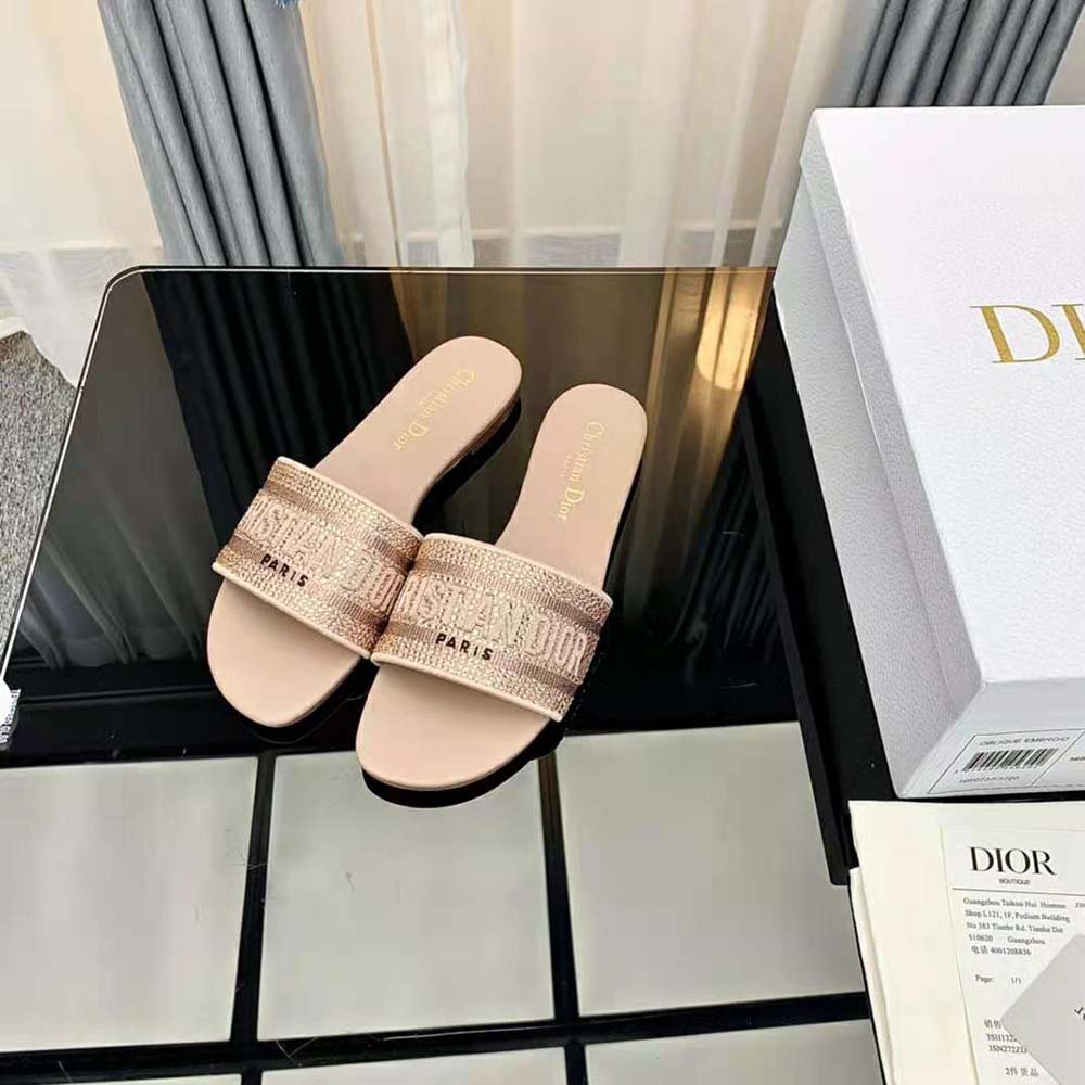Dior Women Dway Slide Rose Des Vents Cotton Embroidered with Metallic Thread and Strass - image 4