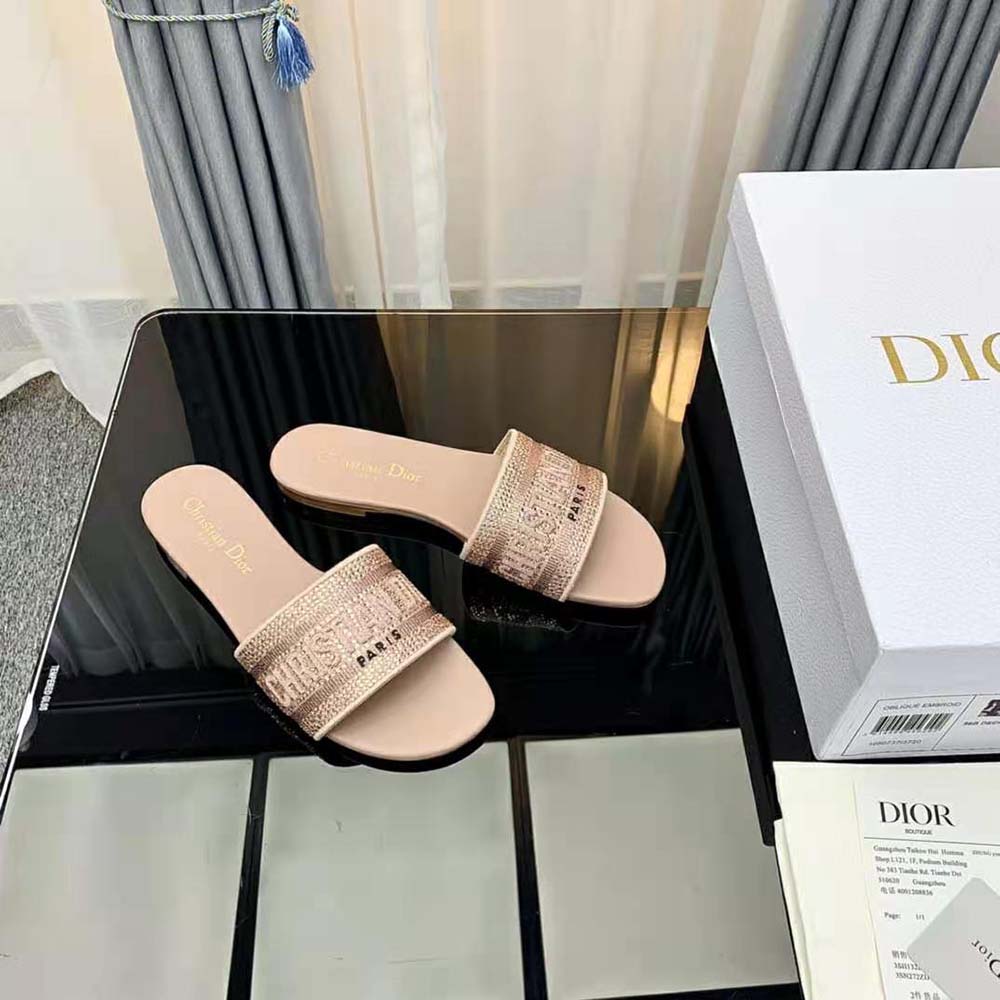 Dior Women Dway Slide Rose Des Vents Cotton Embroidered with Metallic Thread and Strass - image 5