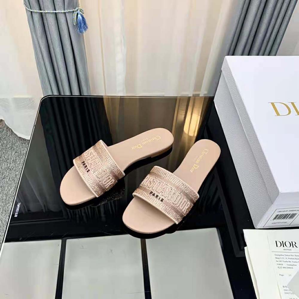 Dior Women Dway Slide Rose Des Vents Cotton Embroidered with Metallic Thread and Strass - image 6