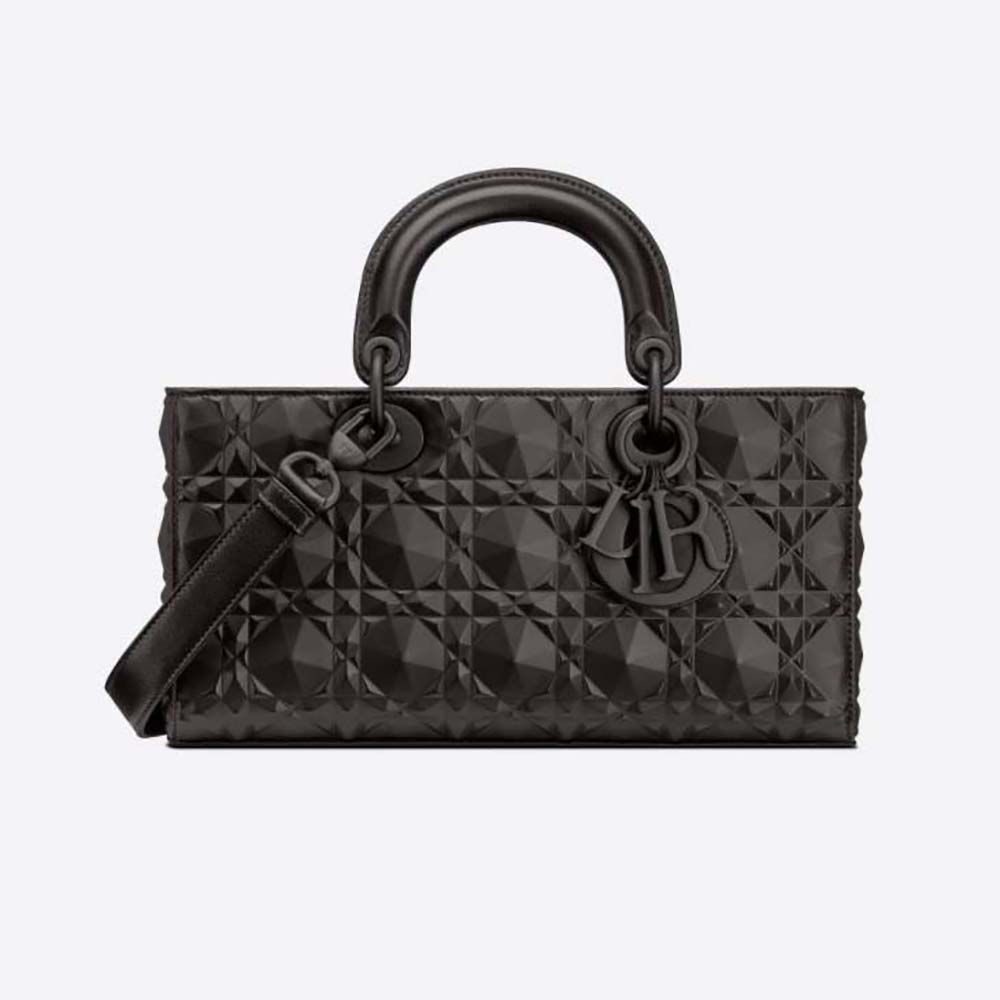 Front view of Dior Women Lady D-Joy Bag Black Cannage Calfskin with Diamond Motif