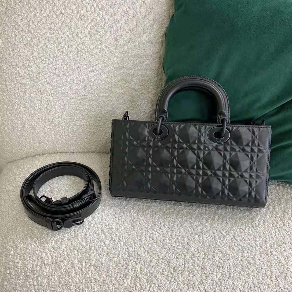 Side angle showing silhouette of Dior Women Lady D-Joy Bag Black Cannage Calfskin