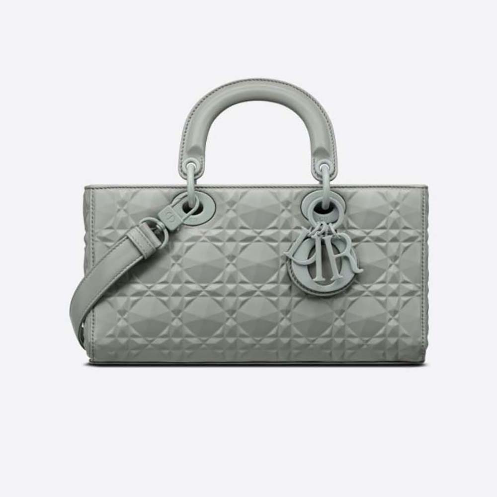Front view of Dior Women Lady D-Joy Bag Gray Cannage Calfskin with Diamond Motif