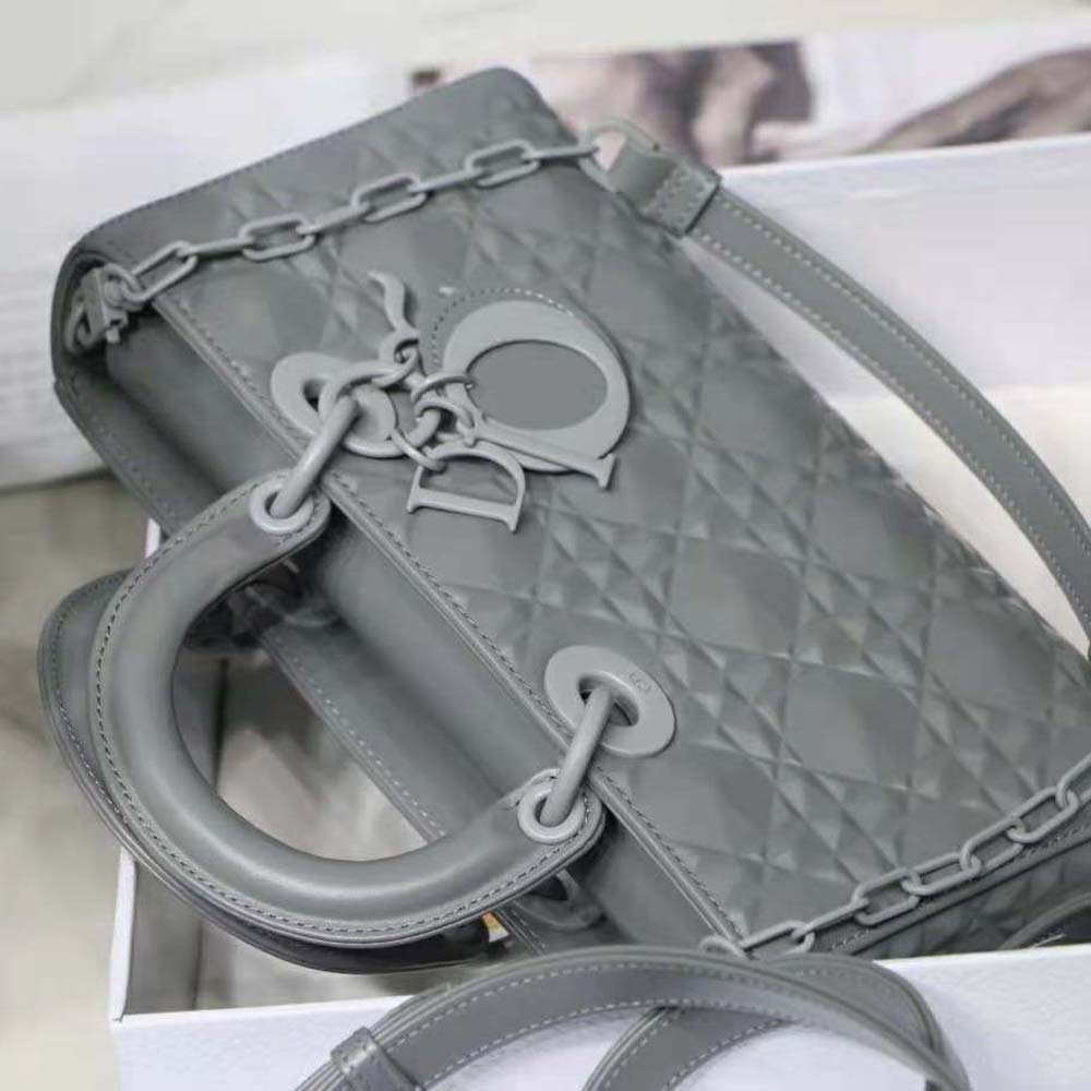 Dior Women Lady D-Joy Bag Gray Cannage Calfskin with Diamond Motif - image 4