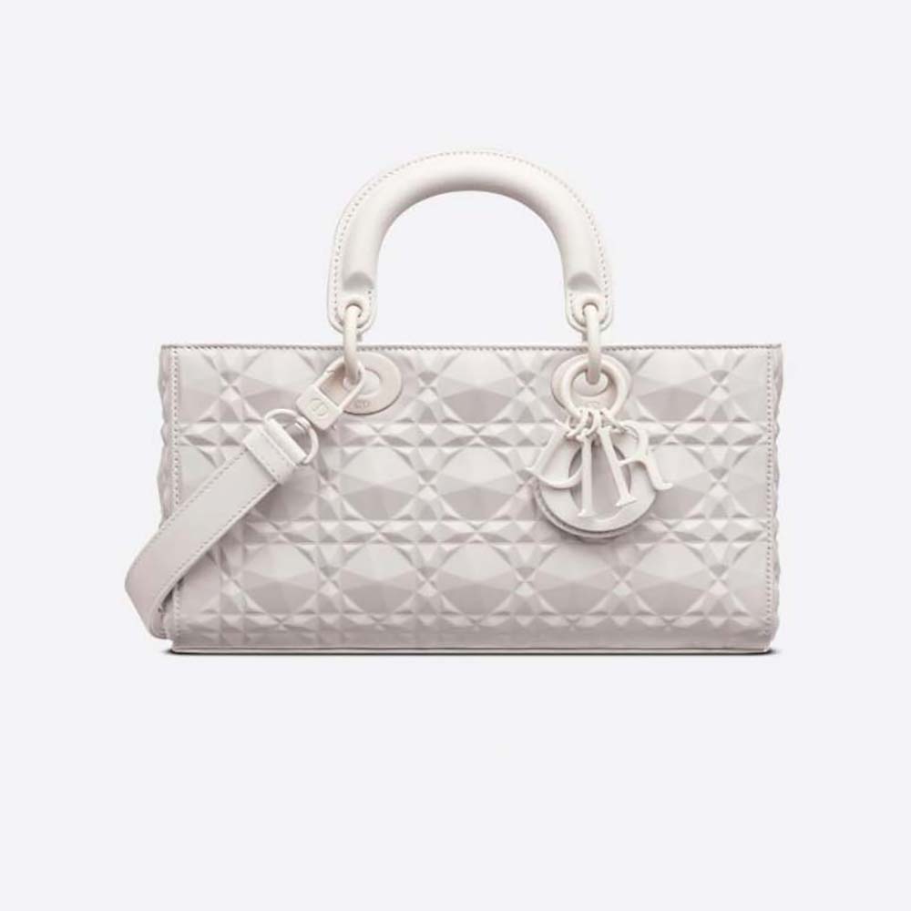 Front view of Dior Women Lady D-Joy Bag Latte Cannage Calfskin with diamond motif