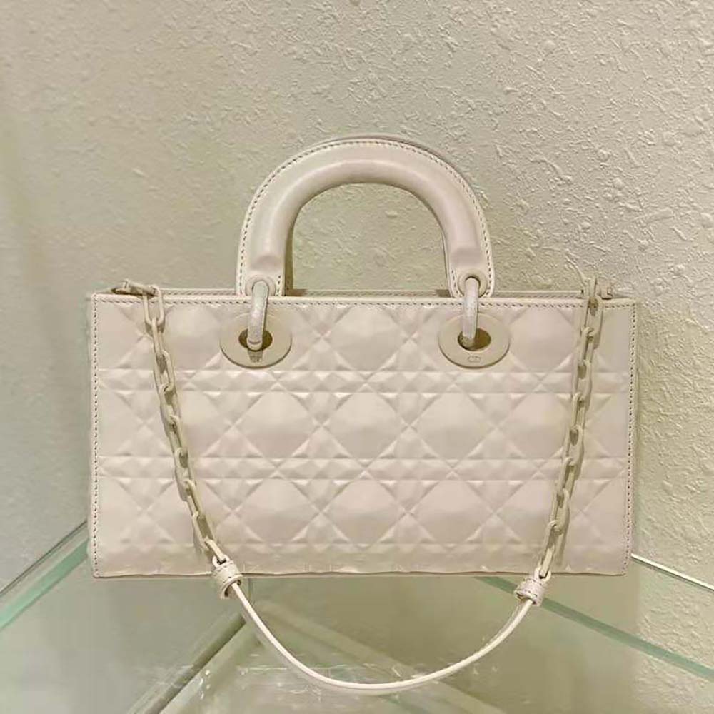 Side angle showing compact silhouette of Dior Women Lady D-Joy Bag