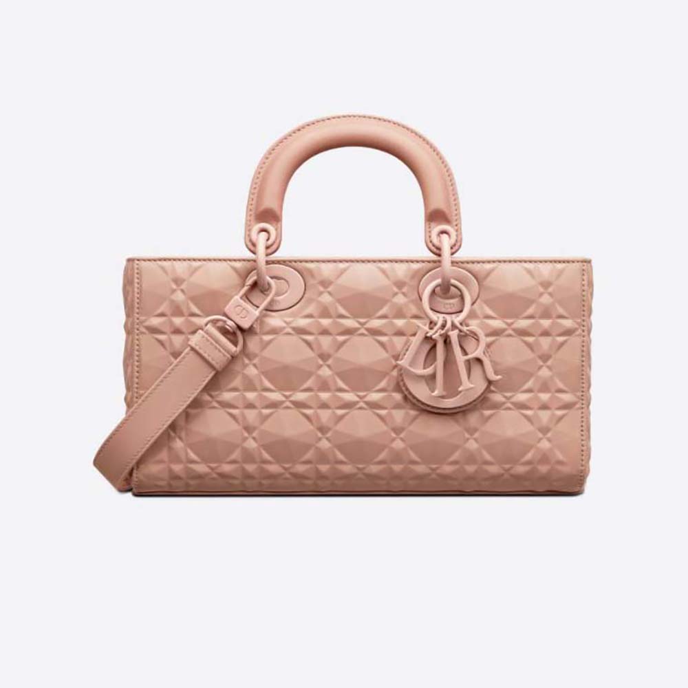 Front angle of Dior Women Lady D-Joy Bag Rose Des Vents Cannage Calfskin with Diamond Motif